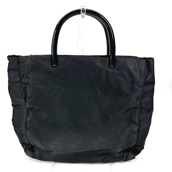 PRADA triangle logo plate Plastic handle Bag Tote Bag Hand Bag Nylon Black - Picture 1 of 14